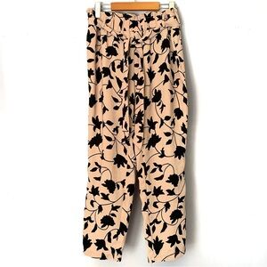 Ladies Floral Print Paper Bag Waist Pants Size Medium